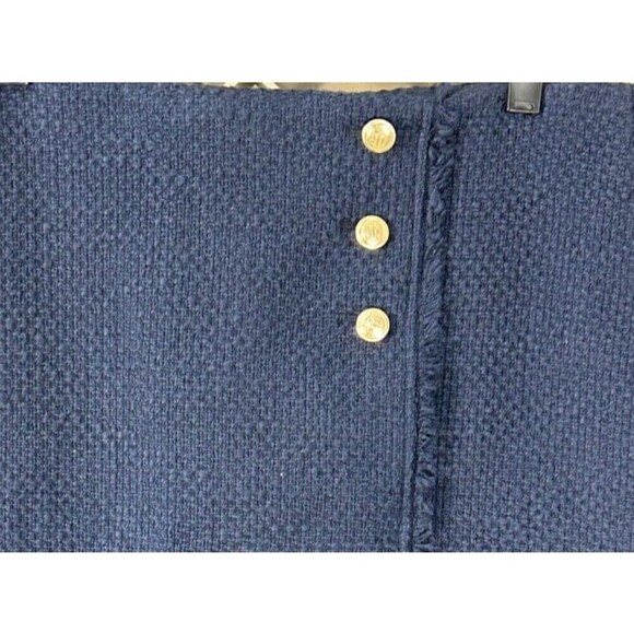 New Talbots Women 10 Skirt Navy Blue CottonTweed Faux Wrap Lined Logo Button T4 - Picture 3 of 12